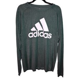 Adidas Shirt Mens Large Green Long Sleeve Climalite Athletic Pullover Polyester